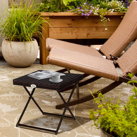 Mesa dobrável para jardim em vime e aço inoxidável com pernas cruzadas 40x40x40 cm marrom