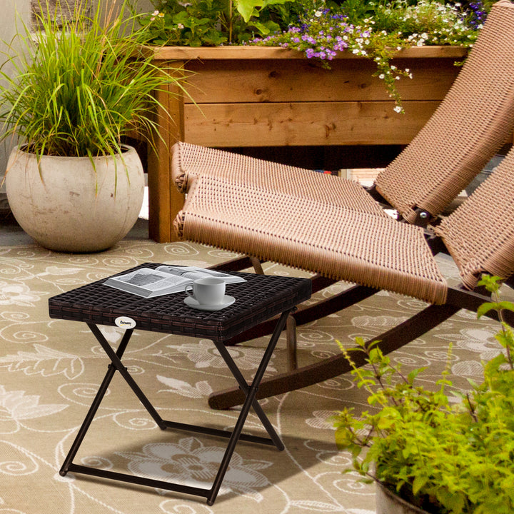 Mesa dobrável para jardim em vime e aço inoxidável com pernas cruzadas 40x40x40 cm marrom