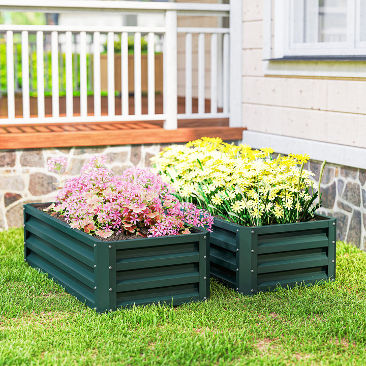 Conjunto de 2 Floreiras Grandes para Exterior em Aço Galvanizado Hortas Urbanas Floreiras Elevadas para Plantas Flores, Terraço Jardim, Resistente às Intempéries 110x50x30 cm Verde