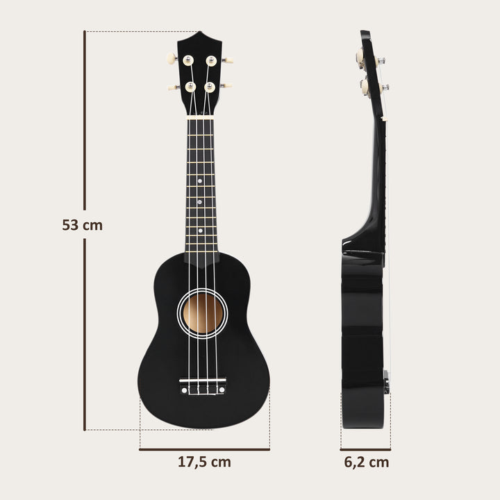 Ukelele de 21 Polegada para Iniciantes com Cordas de Nylon 53X17,5X6,2 cm Preto