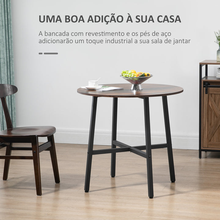 Mesa de Sala de Jantar Redonda para 4 Pessoas Mesa de Cozinha Moderna com Pés de Aço Ø80x76 cm Marrom e Preto