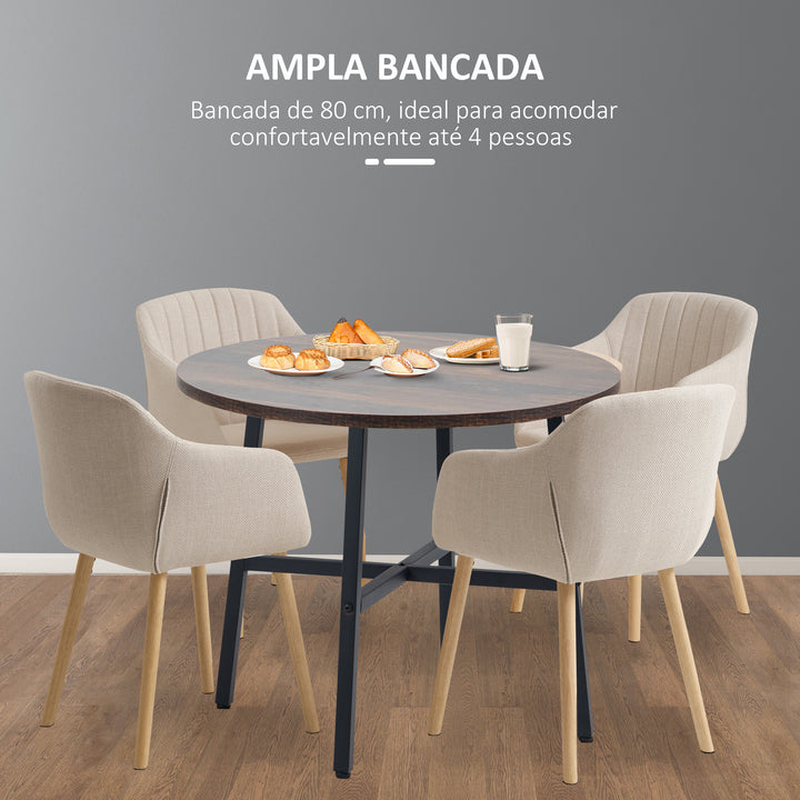 Mesa de Sala de Jantar Redonda para 4 Pessoas Mesa de Cozinha Moderna com Pés de Aço Ø80x76 cm Marrom e Preto