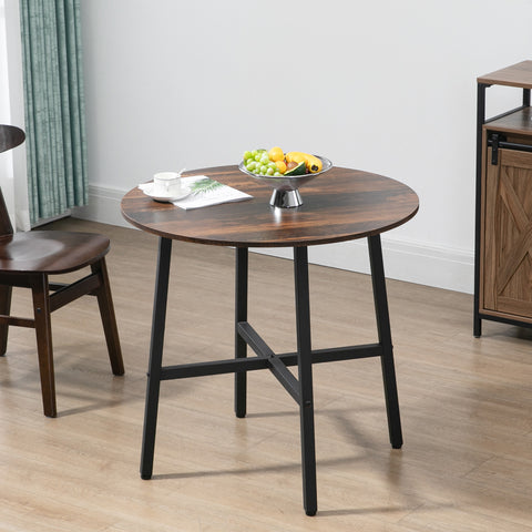 Mesa de Sala de Jantar Redonda para 4 Pessoas Mesa de Cozinha Moderna com Pés de Aço Ø80x76 cm Marrom e Preto