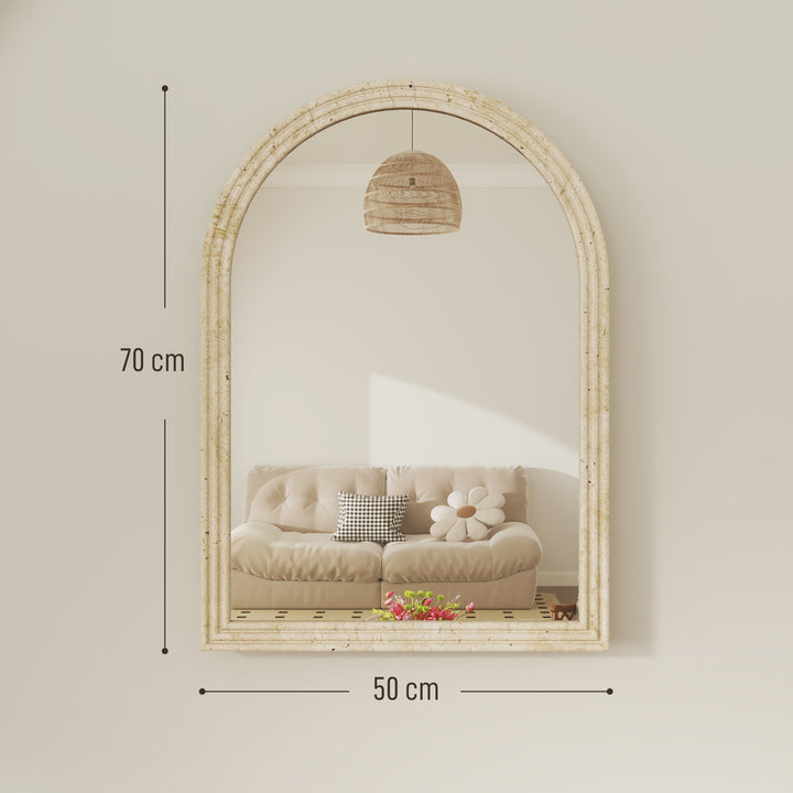 Espelho de Parede Arqueado Espelho de Casa de Banho 50x70 cm com Moldura de Imitação de Pedra Estilo Moderno para Sala Quarto Entrada e Corredor Bege