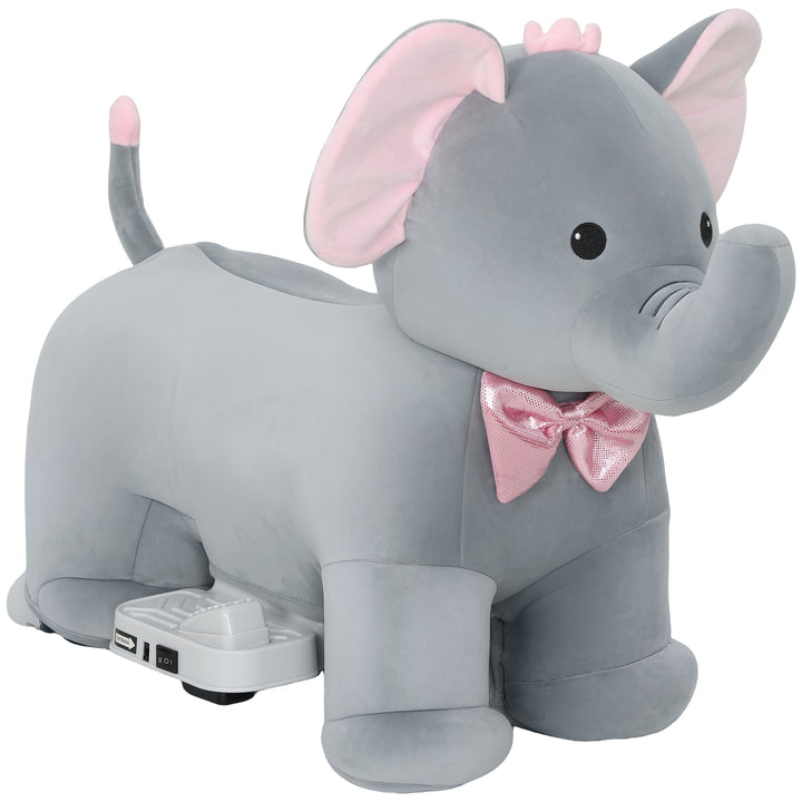 Elefante Elétrico com Música Bateria 6V Veículo de Brinquedo Elétrico Toque Suave Rodas Silenciosas de PU Pedal, Movimento para Frente Presente para Crianças de 1,5 a 5 Anos 74x34x51 cm Cinzento