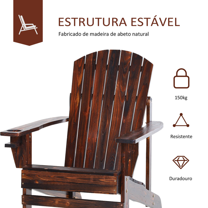Cadeira Adirondack de Madeira Cadeira de Jardim com Apoio para os Braços Encosto Alto para Terraço Balcão Exterior 72,5x97x96cm Marrom