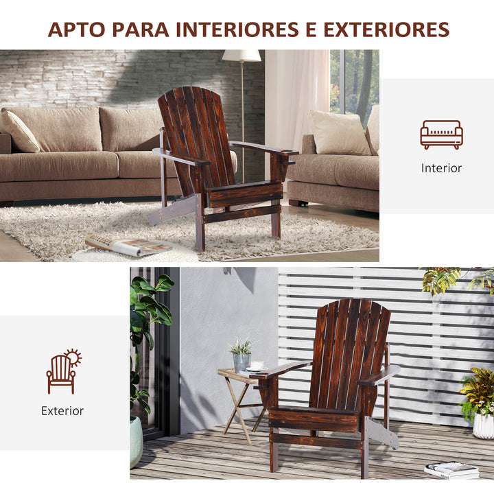 Cadeira Adirondack de Madeira Cadeira de Jardim com Apoio para os Braços Encosto Alto para Terraço Balcão Exterior 72,5x97x96cm Marrom