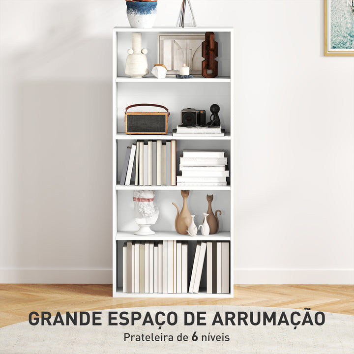 Estante de 5 Níveis Estante para Livros com 2 Prateleiras Ajustáveis para Sala de Estar Escritório Quarto 60x24x133,5 cm Branco