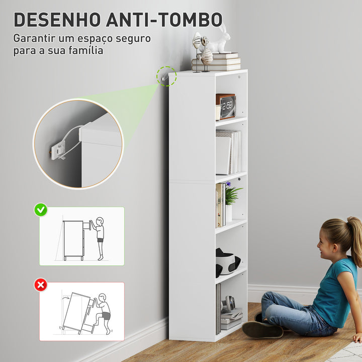 Estante de 5 Níveis Estante para Livros com 2 Prateleiras Ajustáveis para Sala de Estar Escritório Quarto 60x24x133,5 cm Branco