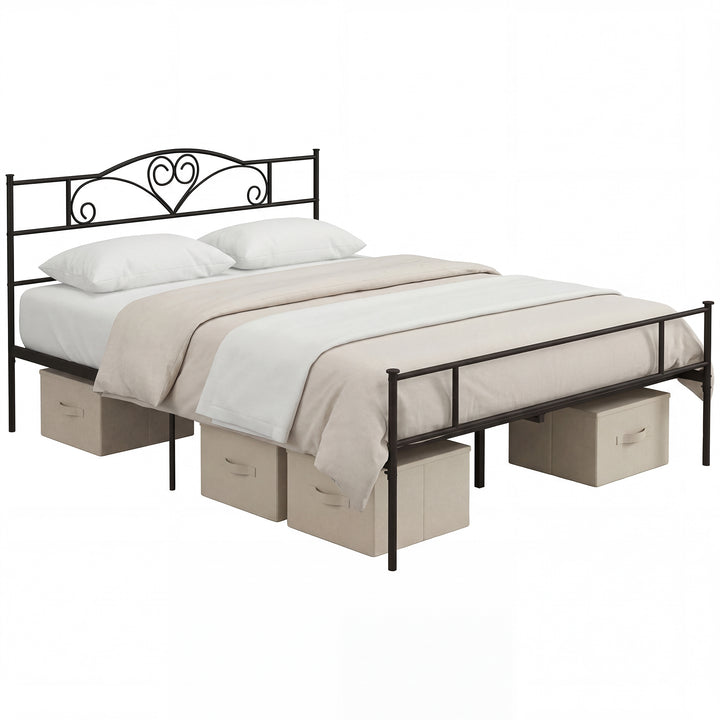 Estrutura de Cama Dupla de Metal para Colchão 150x200cm com Cabeceira e Pés de 31cm Estrutura de Cama de Casa com Espaço em Baixo de Armazenamento 158x211x106cm Preto