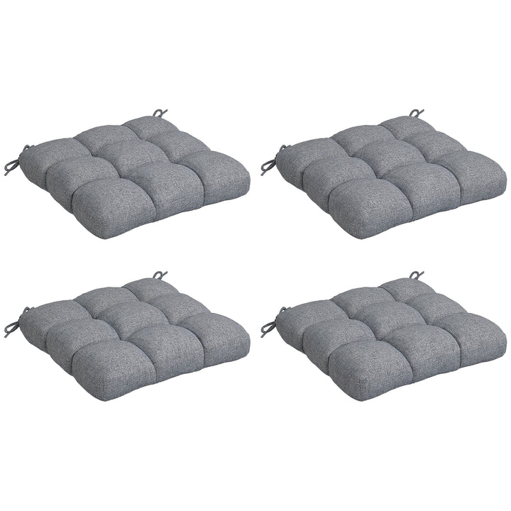Conjunto de Almofadas para Cadeiras de Sala 48x48x7 cm Conjunto de 4 Peças Almofadas para Cadeiras de Jardim Impermeáveis e Anti-UV com 2 Fitas de Fixação Cinzento