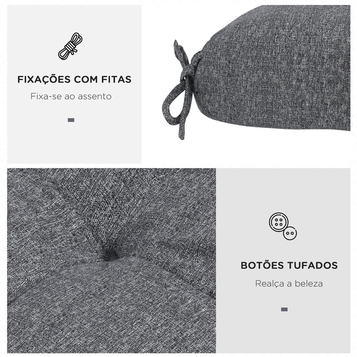 Conjunto de Almofadas para Cadeiras de Sala 48x48x7 cm Conjunto de 4 Peças Almofadas para Cadeiras de Jardim Impermeáveis e Anti-UV com 2 Fitas de Fixação Cinzento