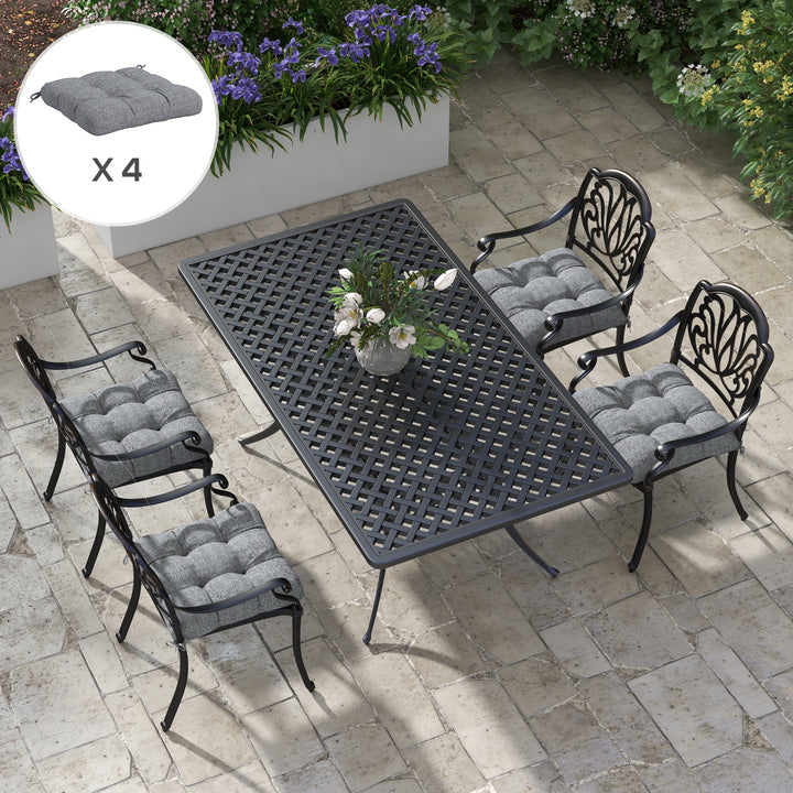 Conjunto de Almofadas para Cadeiras de Sala 48x48x7 cm Conjunto de 4 Peças Almofadas para Cadeiras de Jardim Impermeáveis e Anti-UV com 2 Fitas de Fixação Cinzento