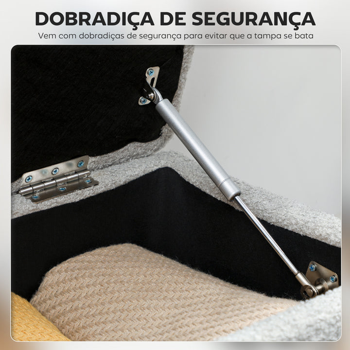 Banco de Armazenamento Dormitório Banco de Armazenamento Capacidade 47L Tampa Abatível e Pés de Madeira de Borracha Carga Máxima 120 kg 95x38x45 cm Cinza