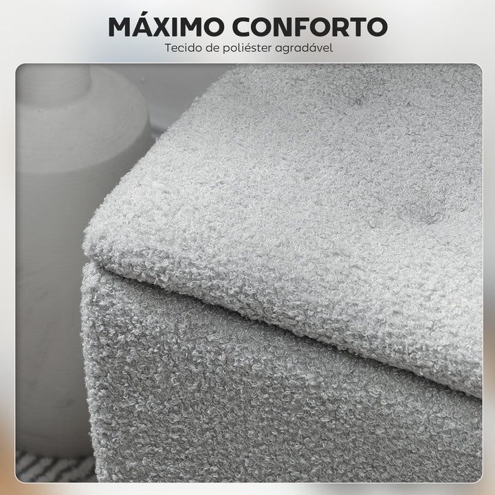 Banco de Armazenamento Dormitório Banco de Armazenamento Capacidade 47L Tampa Abatível e Pés de Madeira de Borracha Carga Máxima 120 kg 95x38x45 cm Cinza