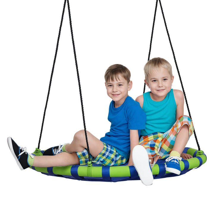 Baloiço Infantil Ninho com Altura Ajustável Baloiço Redondo para Crianças de 3-8 Anos Carga Máxima 150 kg para Exterior Ø100x120-180 cm Azul
