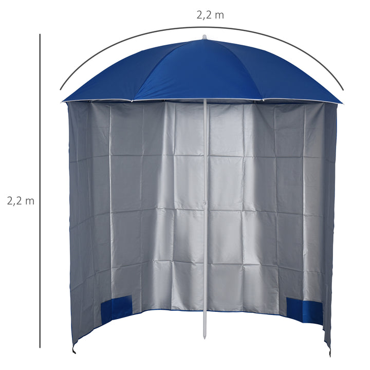 Chapéu de Sol de Praia com Painel Lateral Ø220x220 cm Chapéu de Sol com Manivela Manual 8 Hastes de Aço e Bolsa de Transporte para Jardim Piscina Azul