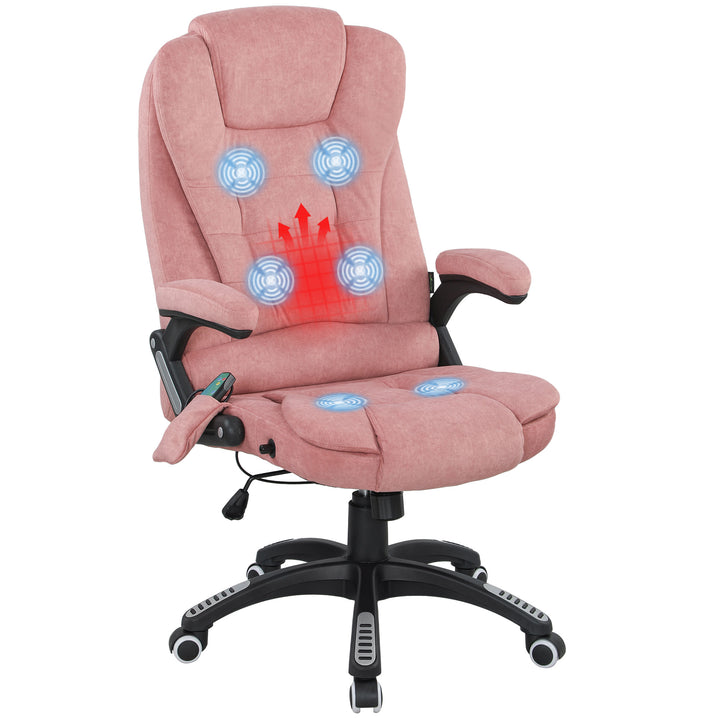 Cadeira de Massagem com 6 Pontos de Massagem Cadeira de Escritório Reclinável até 125° com Função de Aquecimento Altura Ajustável e Rodas para Estúdio 65x71x110-120 cm Rosa