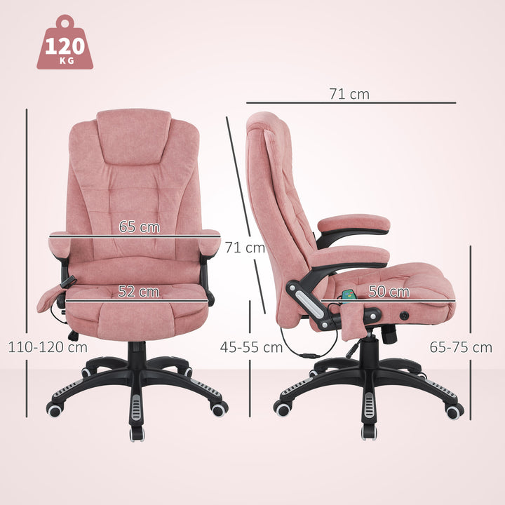 Cadeira de Massagem com 6 Pontos de Massagem Cadeira de Escritório Reclinável até 125° com Função de Aquecimento Altura Ajustável e Rodas para Estúdio 65x71x110-120 cm Rosa