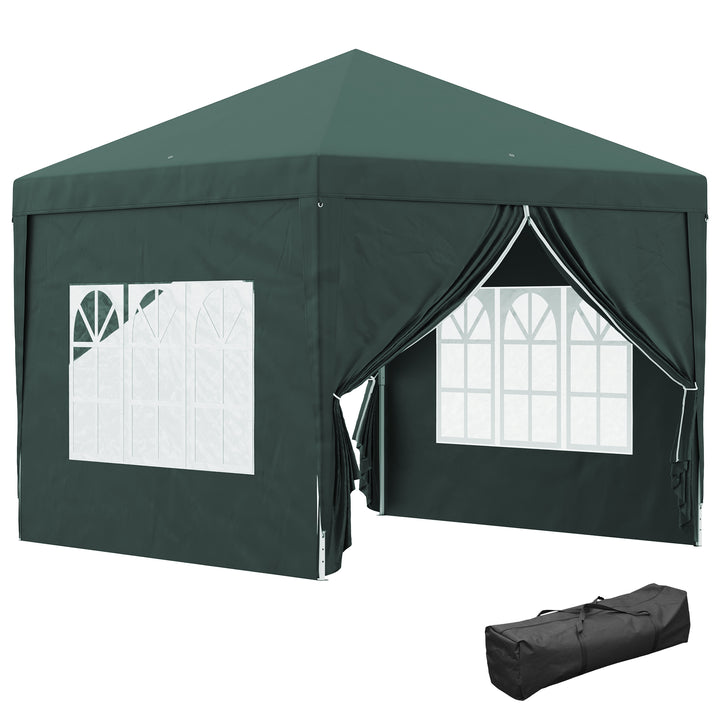 Tenda de Jardim com Paredes Laterais Amovíveis Janelas Porta com Zíper e Bolsa de Transporte 295x295x196-258 cm Verde