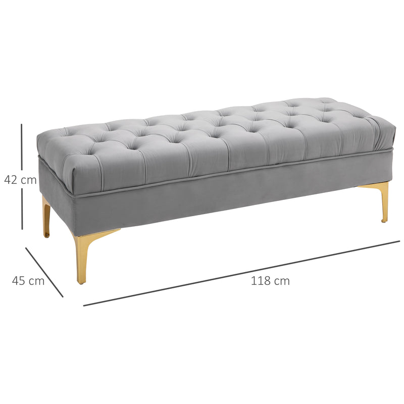 Banco de Pé de Cama com Assento Acolchoado e Pés Metálicos Banco de Quarto para Entrada Corredor Capacidade 120 kg 118x45x42 cm Cinza