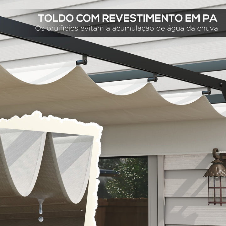 Pérgola 3x4 Pérgola de Jardim com Teto Retrátil de Poliéster e 12 Orifícios de Drenagem Pérgola para Pátio Varanda Exterior Branco