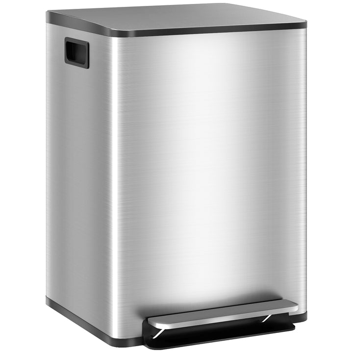 Balde de Lixo de Cozinha com 2 Compartimentos 2x20L Cubo de Lixo de Aço Inoxidável com Pedal Fechamento Suave e Cubo Amovível para Escritório Cozinha Prata