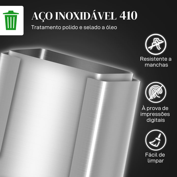 Balde de Lixo de Cozinha com 2 Compartimentos 2x20L Cubo de Lixo de Aço Inoxidável com Pedal Fechamento Suave e Cubo Amovível para Escritório Cozinha Prata