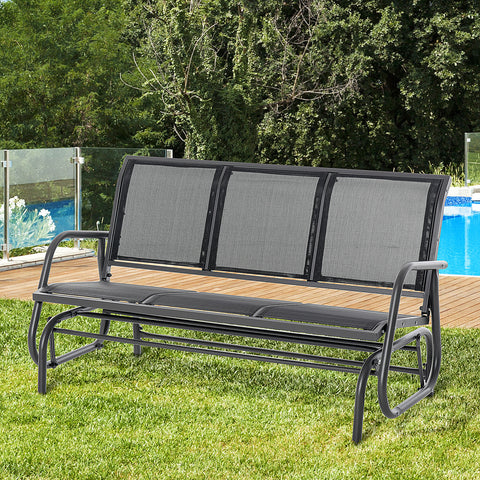 Banco de Balanço para Jardim de 3 Lugares Banco de Baloiço para Exterior com Apoios de Braços Capacidade 300 kg para Terraço Varanda Pátio 151x75x85 cm Preto