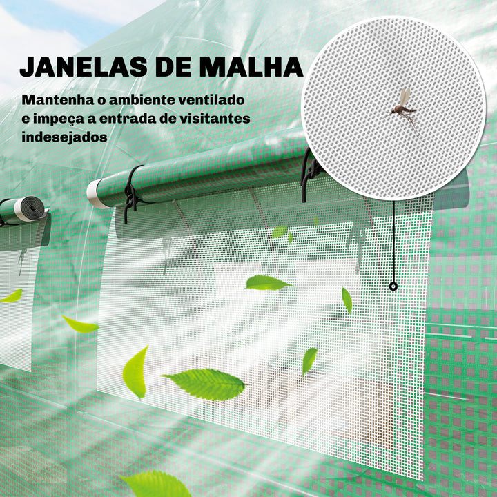 Estufa de Exterior 6x3x2 m Estufa Túnel com Porta com Dobradiças Janelas com Rede Cobertura PE 140g/m² e Estrutura de Aço Galvanizado Anti-UV, Impermeável para Cultivo Verde