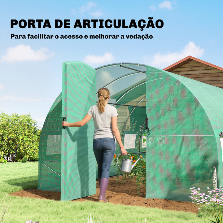 Estufa de Exterior 6x3x2 m Estufa Túnel com Porta com Dobradiças Janelas com Rede Cobertura PE 140g/m² e Estrutura de Aço Galvanizado Anti-UV, Impermeável para Cultivo Verde
