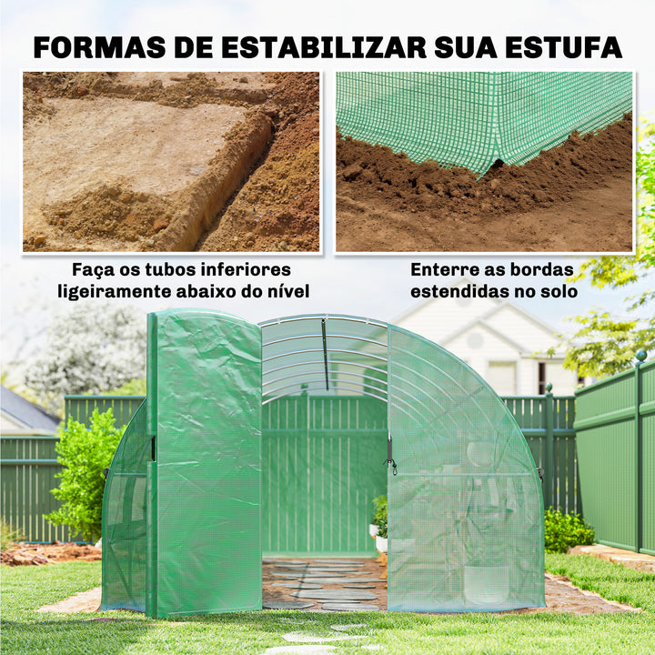 Estufa de Exterior 6x3x2 m Estufa Túnel com Porta com Dobradiças Janelas com Rede Cobertura PE 140g/m² e Estrutura de Aço Galvanizado Anti-UV, Impermeável para Cultivo Verde