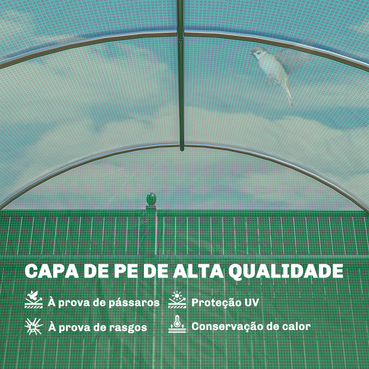 Estufa de Exterior 6x3x2 m Estufa Túnel com Porta com Dobradiças Janelas com Rede Cobertura PE 140g/m² e Estrutura de Aço Galvanizado Anti-UV, Impermeável para Cultivo Verde