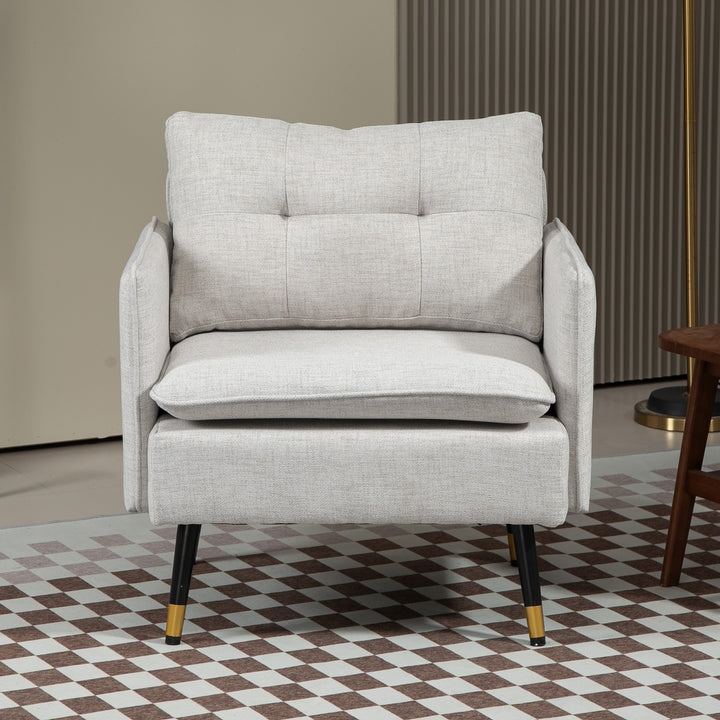Poltrona Sala de Estar Poltrona Relax com Apoio para os Braços Assento Acolchoado e Pés de Aço Sofá Individual Moderno para Dormitório 76x68x80 cm Creme