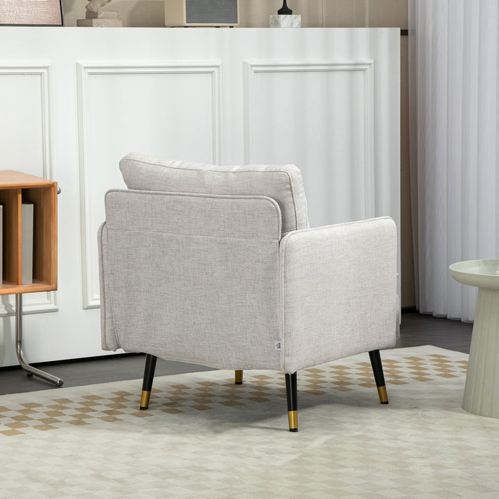 Poltrona Sala de Estar Poltrona Relax com Apoio para os Braços Assento Acolchoado e Pés de Aço Sofá Individual Moderno para Dormitório 76x68x80 cm Creme