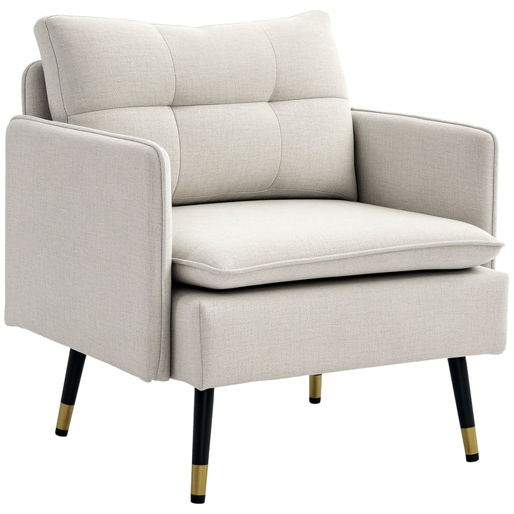 Poltrona Sala de Estar Poltrona Relax com Apoio para os Braços Assento Acolchoado e Pés de Aço Sofá Individual Moderno para Dormitório 76x68x80 cm Creme