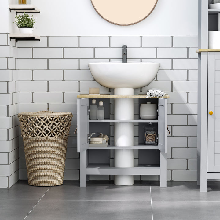 Armário compacto para sob a pia com 2 portas e prateleira interna ajustável Gabinete auxiliar para banheiro 60x30x60 cm Cinza