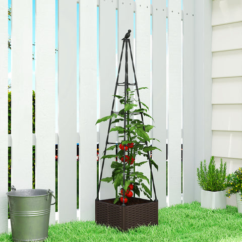Floreira com Treliça Metálica Floreira para Plantas Trepadeiras Vaso de PP com Orifícios de Drenagem e Tampões Floreira Elevada para Jardim Pátio 40x40x175 cm Preto