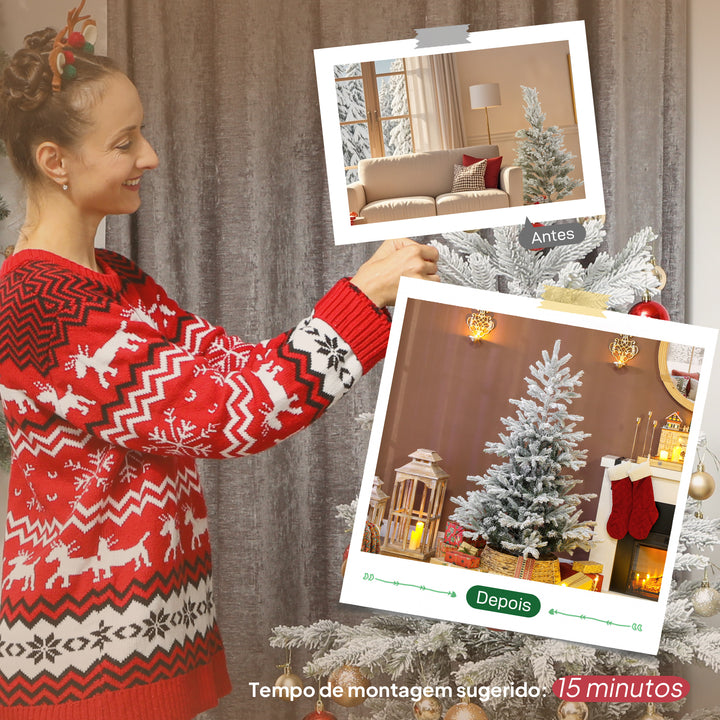 Árvore de Natal Artificial 150 cm Árvore de Natal Nevada Abeto Artificial com 828 Ramos Base Dobrável e Fácil de Montar Decoração para Casa Escritório Festas Verde