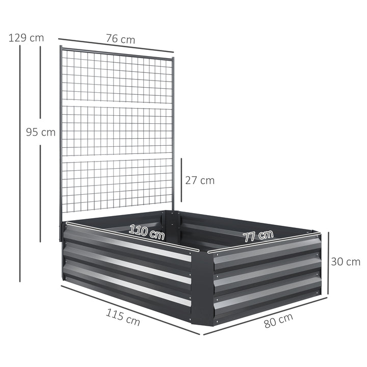 Caixa de Plantio Grande de Exterior Caixa de Plantio de Aço Galvanizado com Treliça para Plantas Trepadeiras e Fundo Aberto para Pátio Varanda 80x115x125 cm Cinza Escuro