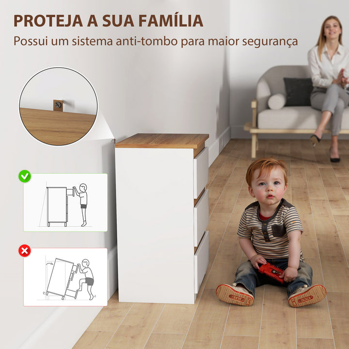 Conjunto de 2 Mesas de Cabeceira com 3 Gavetas Mesas de Cabeceira para Dormitório Estreitas 40x30x59,5 cm Branco