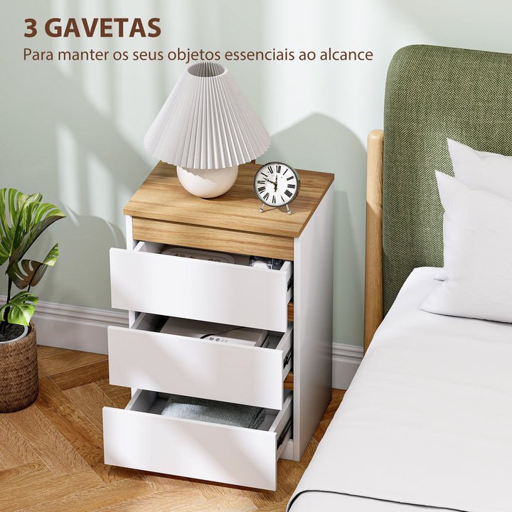 Conjunto de 2 Mesas de Cabeceira com 3 Gavetas Mesas de Cabeceira para Dormitório Estreitas 40x30x59,5 cm Branco