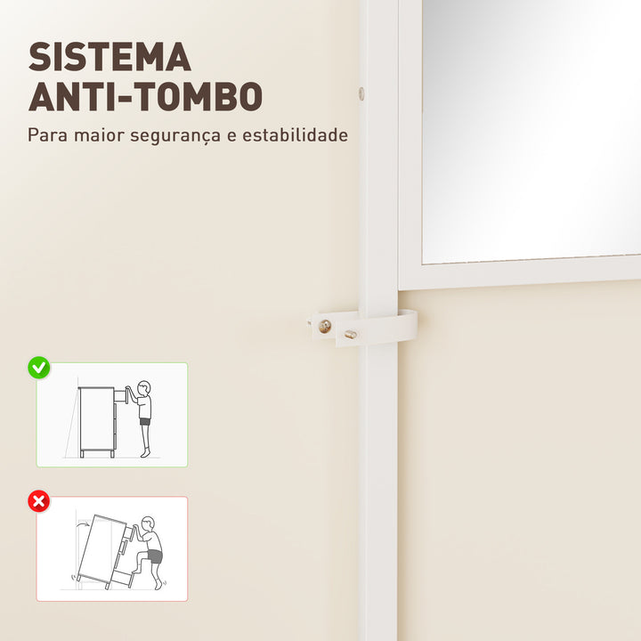 Móvel Cabide de Entrada com Espelho e Sapateira 4 em 1 com 3 Prateleiras Banco 10 Ganchos Ajustáveis Estilo Moderno para Corredor Quarto Sala de Estar 98x34x186 cm Madeira