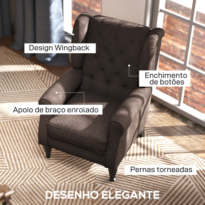 Poltrona de Sala de Estar Poltrona Moderna para Dormitório com Pés de Madeira Poltrona Individual Carga 160 kg para Escritório 74x86x102 cm Marrom