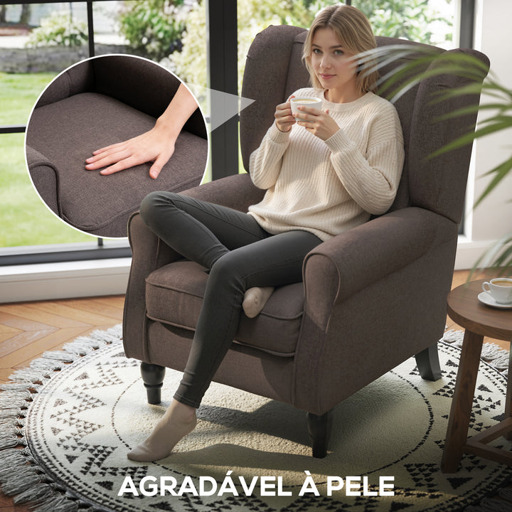 Poltrona de Sala de Estar Poltrona Moderna para Dormitório com Pés de Madeira Poltrona Individual Carga 160 kg para Escritório 74x86x102 cm Marrom