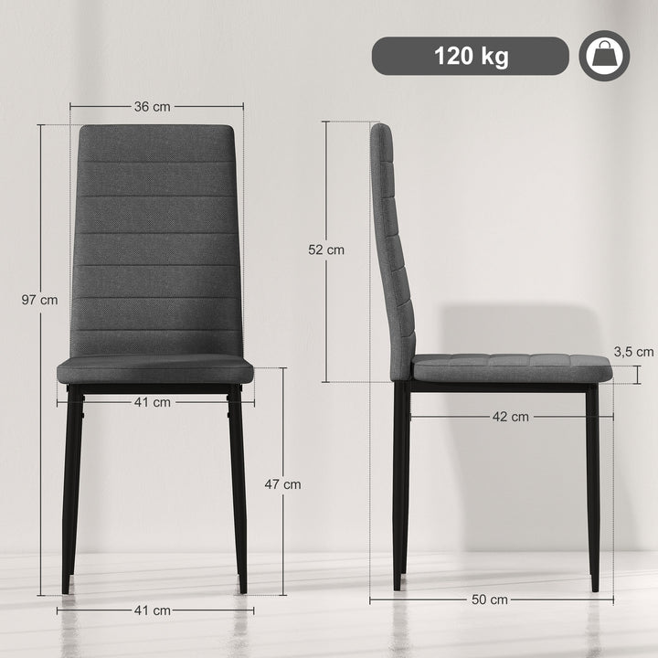 Conjunto de 6 Cadeiras de Sala de Jantar Estofadas em Linho e Pés de Metal Cadeiras Modernas para Cozinha Carga Máxima 120kg 41x50x97cm Cinza