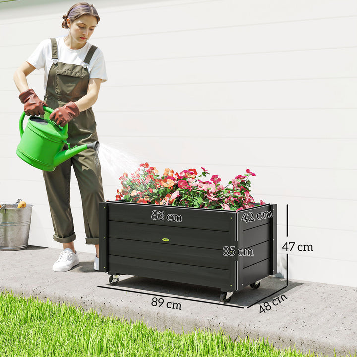 Floreira de Madeira com Rodas Horta Urbana para Cultivar Plantas Vaso Exterior com Orifícios de Drenagem e Tecido Não Tecido para Jardim Terraço Varanda e Pátio 89x48x47 cm Preto