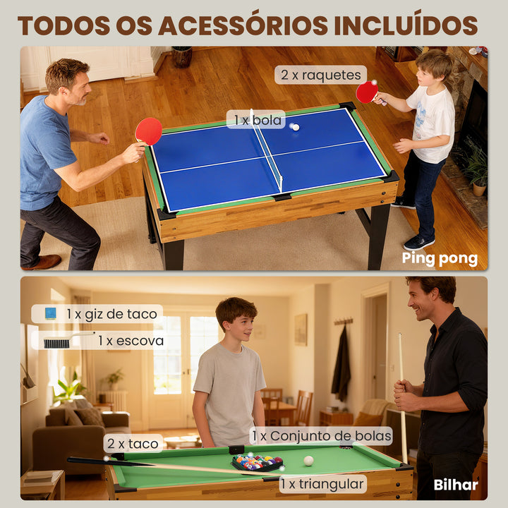 Mesa Multijogos 13 em 1 Mesa de Jogo com Matraquilho para Crianças Bilhar Ping-Pong Hóquei Xadrez Damas Backgammon e Acessórios Diversão Familiar para Adultos e Crianças 121x109x80 cm Madeira e Preto