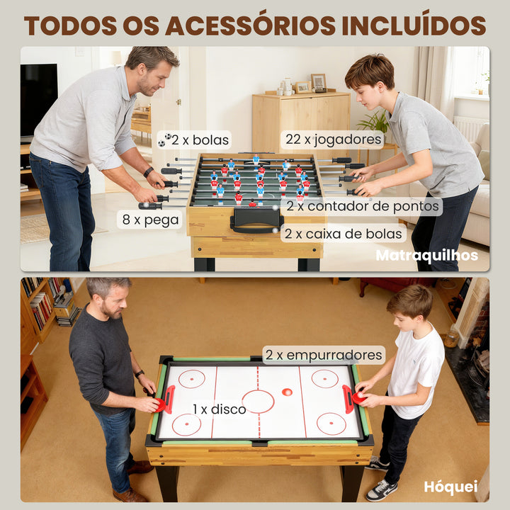 Mesa Multijogos 13 em 1 Mesa de Jogo com Matraquilho para Crianças Bilhar Ping-Pong Hóquei Xadrez Damas Backgammon e Acessórios Diversão Familiar para Adultos e Crianças 121x109x80 cm Madeira e Preto