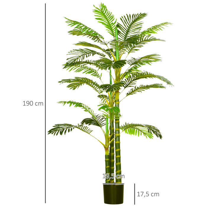 Planta Artificial Palmeira Areca Grande 190 cm com Vaso e 30 Folhas Decoração para Interior e Exterior Sala de Estar Escritório Ø19,5x190 cm Verde